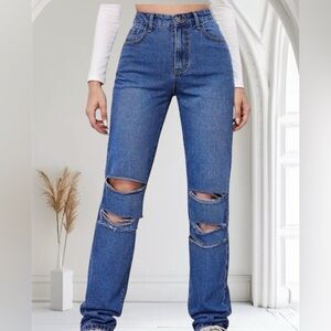 Ripped High Rise Mom Jeans Waist 30 Size Med Distressed Denim Casual Festival